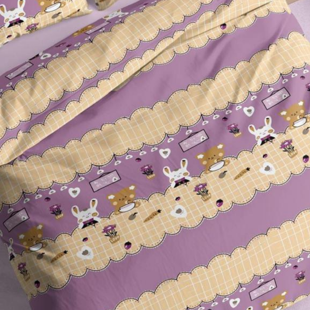 Beige & Purple Honey Bunny Pure Cotton Bedsheet