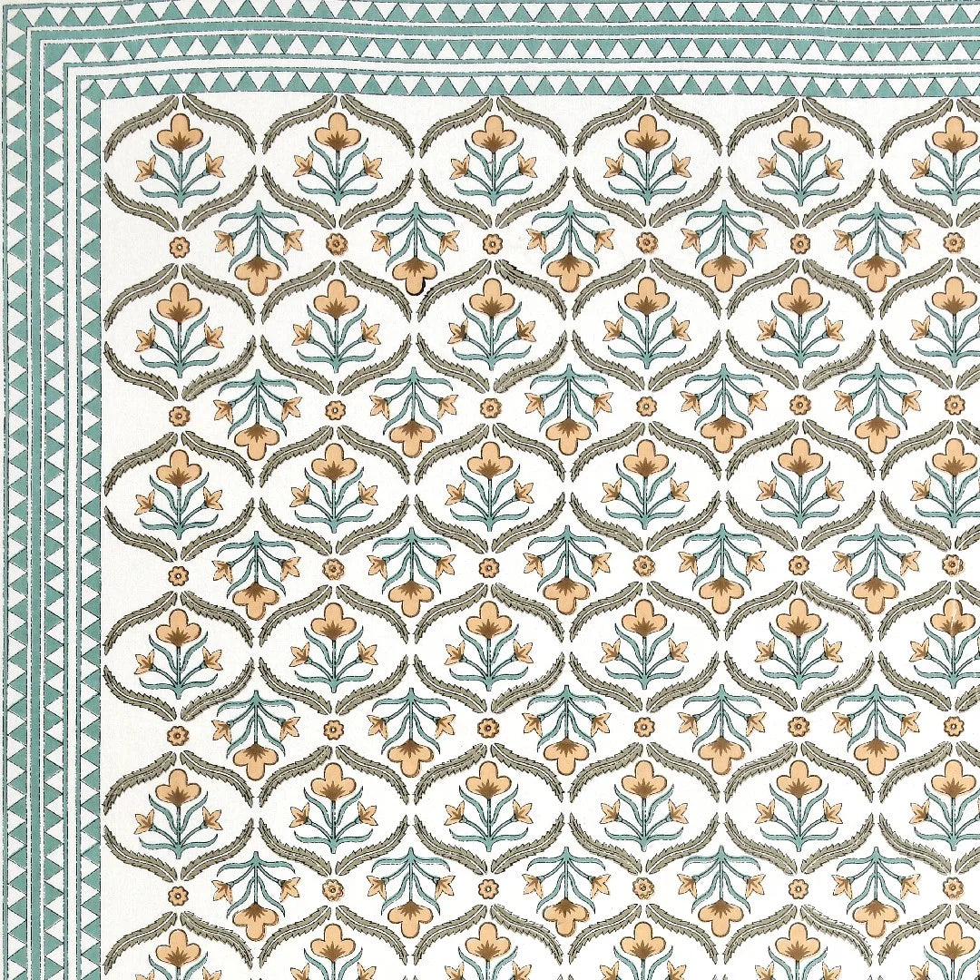 Turquoise Bloom 100% Cotton Bedsheet with Pillow Covers