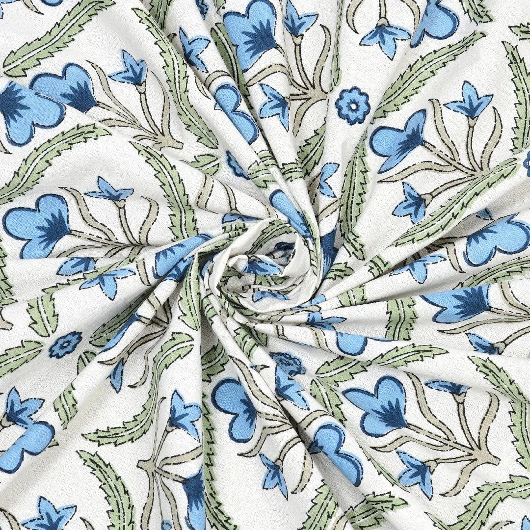Blue Meadow 100% Cotton Bedsheet with Pillow Covers