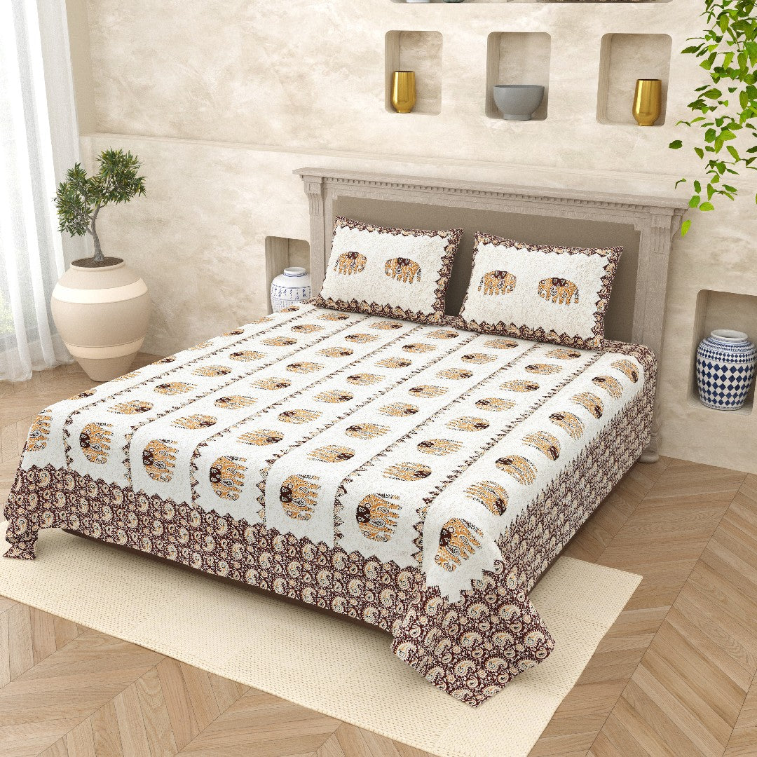 Magnet Earthen Elephant Dream Cotton Bedsheet