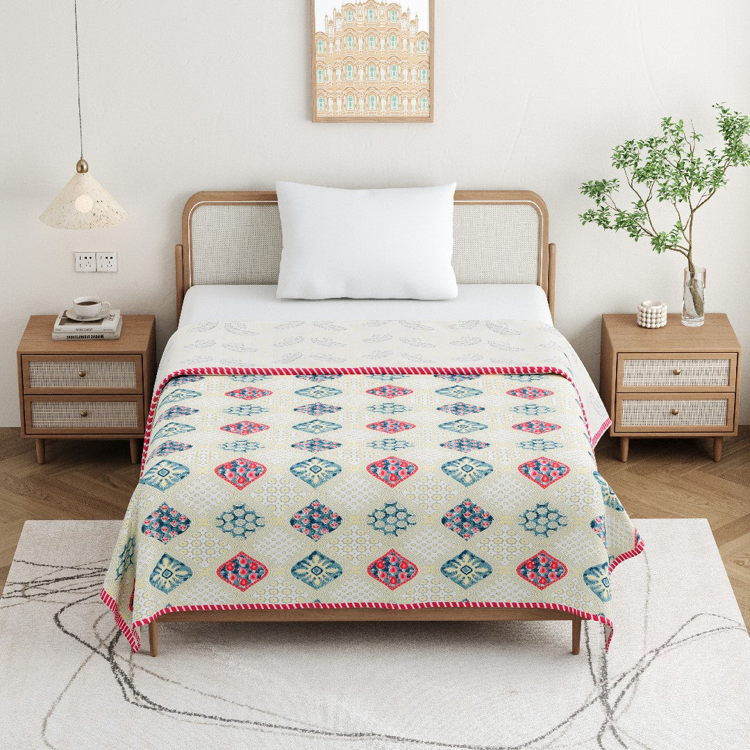The Paisley Diamond Dohar - 100% Cotton Dohar, Summer Blanket/Quilt for AC Rooms
