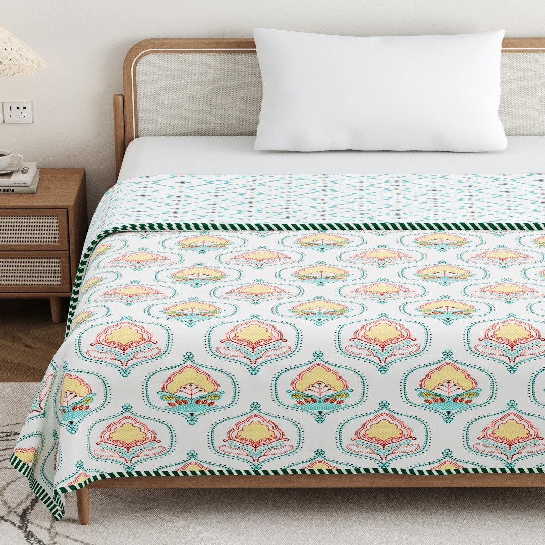 The Serene Bloom Dohar - 100% Cotton Dohar, Summer Blanket/Quilt for AC Rooms