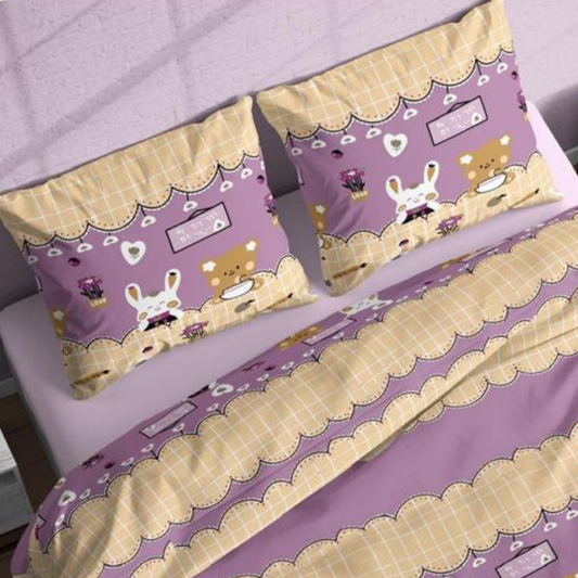Beige & Purple Honey Bunny Pure Cotton Bedsheet