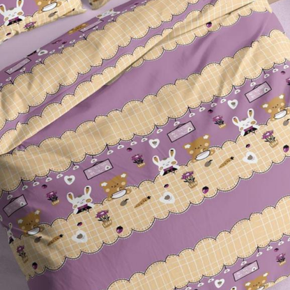 Beige & Purple Honey Bunny Pure Cotton Bedsheet