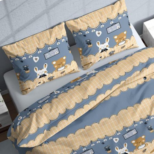 Beige & Blue Honey Bunny Pure Cotton Bedsheet