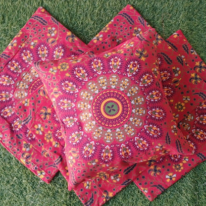 Pink Lotus Bloom Mandala Cushion Cover Set of 5