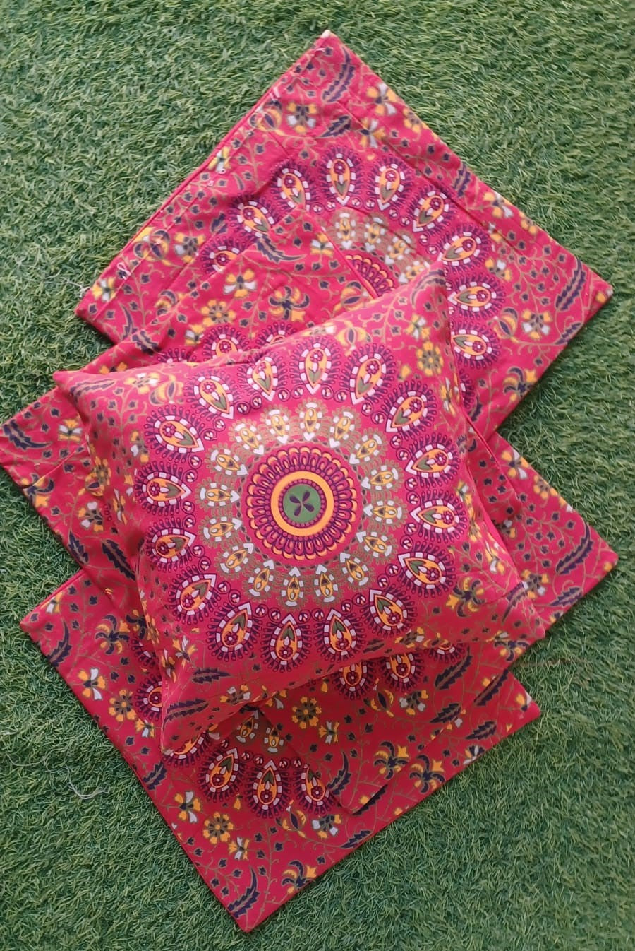 Pink Lotus Bloom Mandala Cushion Cover Set of 5