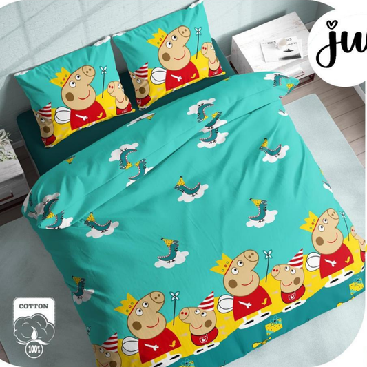 Teal Peppa Pig Pure Cotton Bedsheet