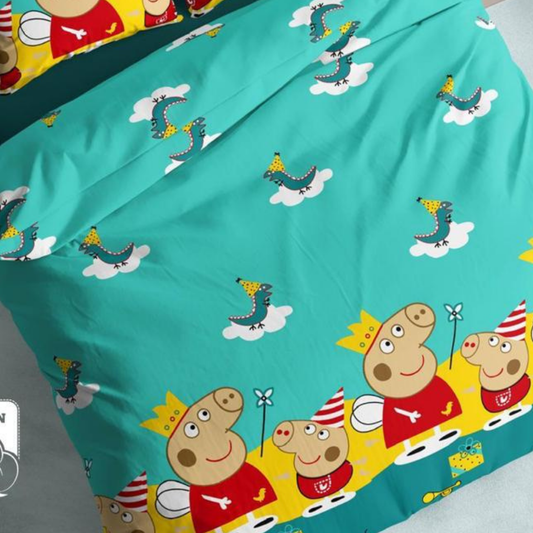 Teal Peppa Pig Pure Cotton Bedsheet