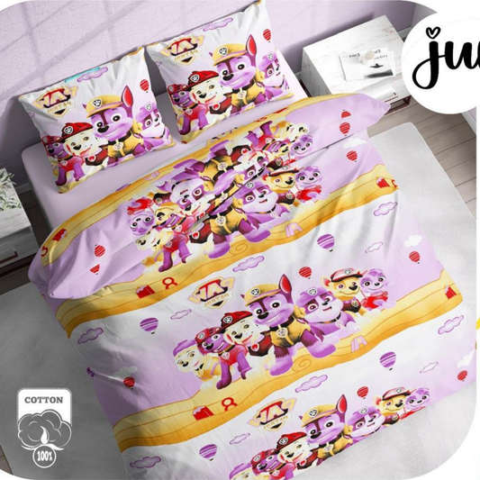 White & Purple Paw Petrol Pure Cotton Bedsheet