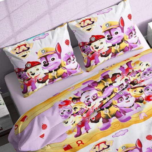 White & Purple Paw Petrol Pure Cotton Bedsheet