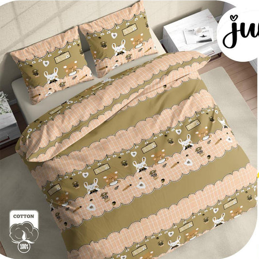 Beige & Brown Honey Bunny Pure Cotton Bedsheet