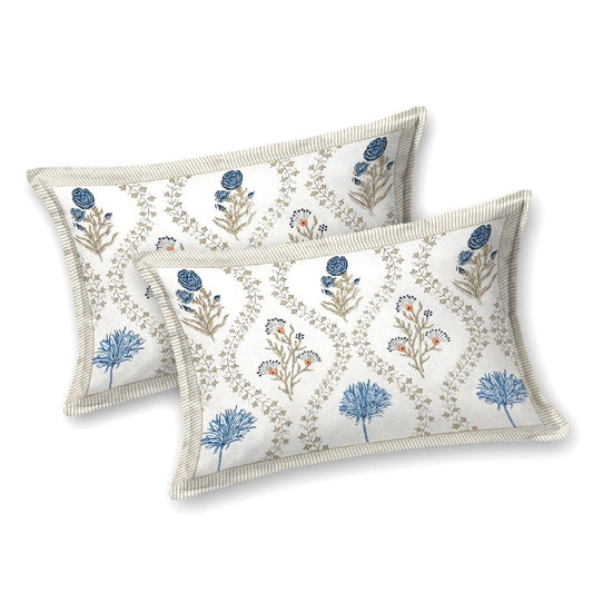 Azure Bloom 100% Cotton Bedsheet with Pillow Covers