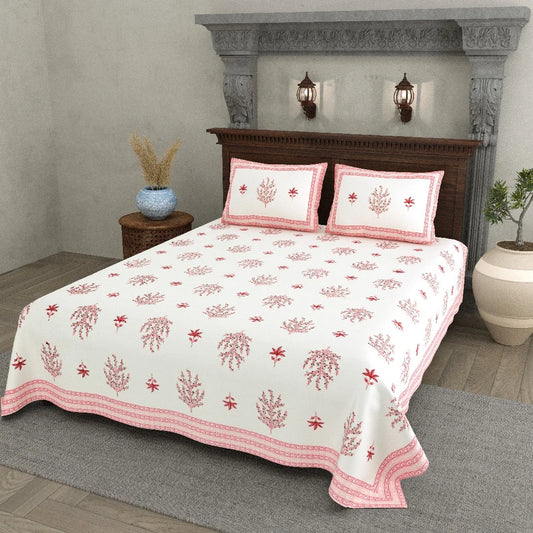 Blush Bloom 100% Cotton Bedsheet with Pillow Covers