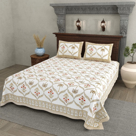 Golden Oasis 100% Cotton Bedsheet with Pillow Covers