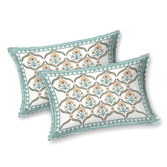 Turquoise Bloom 100% Cotton Bedsheet with Pillow Covers