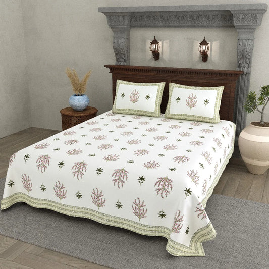 Whispering Flora 100% Cotton Bedsheet with Pillow Covers