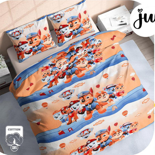White & Blue Paw Petrol Pure Cotton Bedsheet