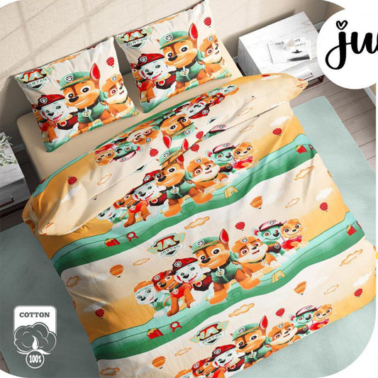 White & Green Paw Petrol Pure Cotton Bedsheet