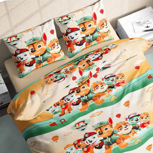White & Green Paw Petrol Pure Cotton Bedsheet