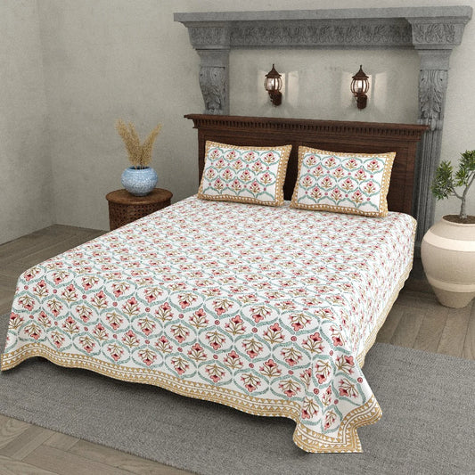 Jaipur Bloom 100% Cotton Bedsheet with Pillow Covers