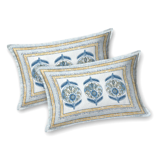 Royal Azure Block Print Cotton Bedsheet