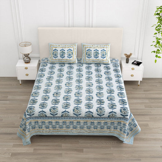 Royal Azure Block Print Cotton Bedsheet