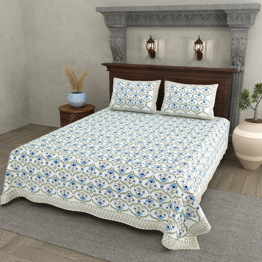 Blue Meadow 100% Cotton Bedsheet with Pillow Covers
