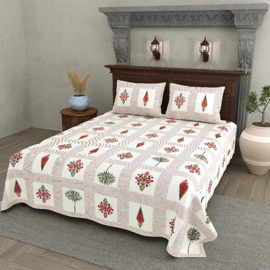 Rustic Bloom 100% Cotton Bedsheet with Pillow Covers