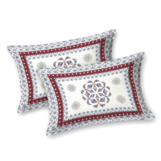 Fizza Crimson Charm Mandala 100% Cotton Bedsheet with Pillow Covers