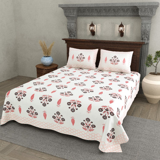 Blush Meadow 100% Cotton Bedsheet with Pillow Covers