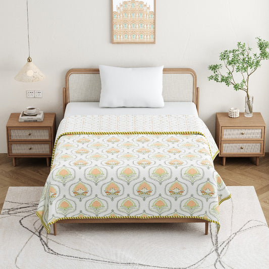 Marigold Dohar - 100% Cotton Dohar, Summer Blanket/Quilt for AC Rooms