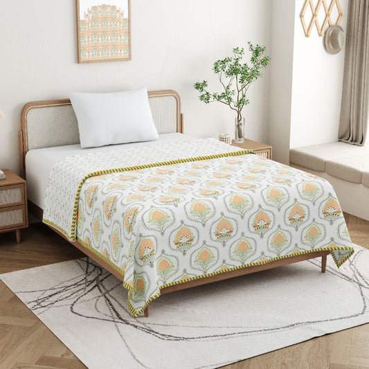 Marigold Dohar - 100% Cotton Dohar, Summer Blanket/Quilt for AC Rooms
