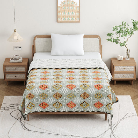 The Saffron Dohar - 100% Cotton Dohar, Summer Blanket/Quilt for AC Rooms