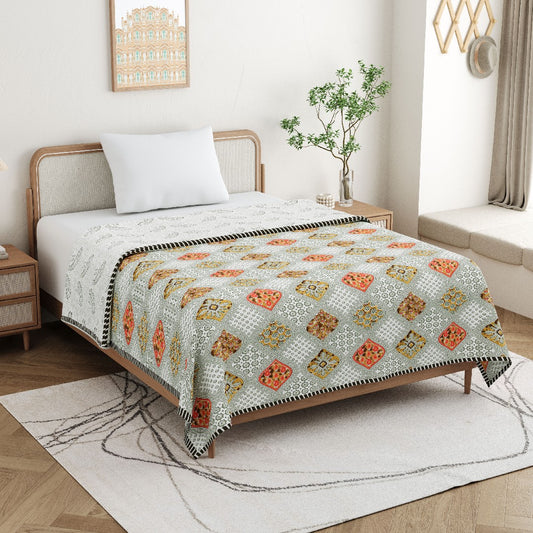 The Saffron Dohar - 100% Cotton Dohar, Summer Blanket/Quilt for AC Rooms