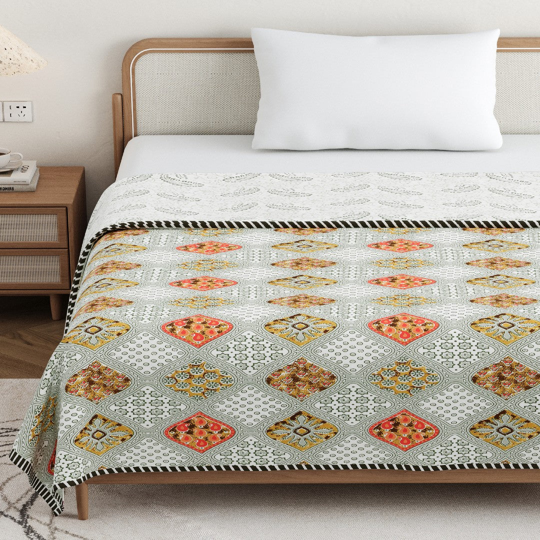 The Saffron Dohar - 100% Cotton Dohar, Summer Blanket/Quilt for AC Rooms