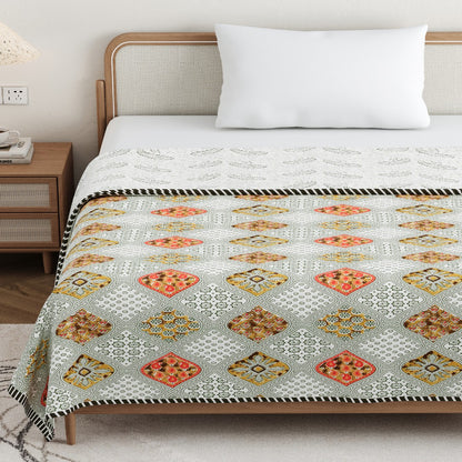 The Saffron Dohar - 100% Cotton Dohar, Summer Blanket/Quilt for AC Rooms