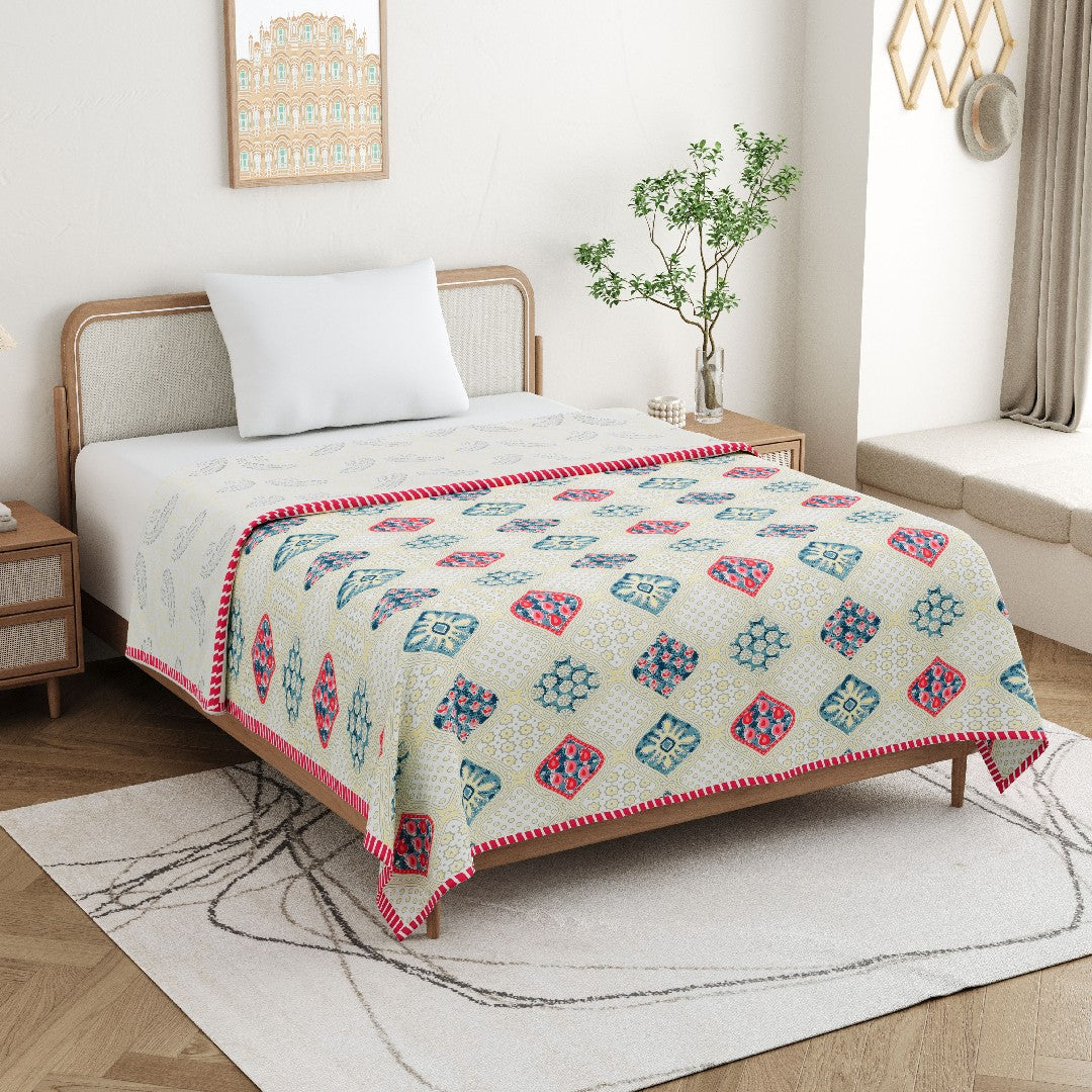 The Paisley Diamond Dohar - 100% Cotton Dohar, Summer Blanket/Quilt for AC Rooms