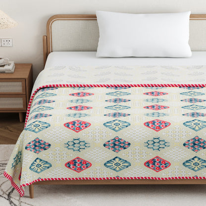The Paisley Diamond Dohar - 100% Cotton Dohar, Summer Blanket/Quilt for AC Rooms
