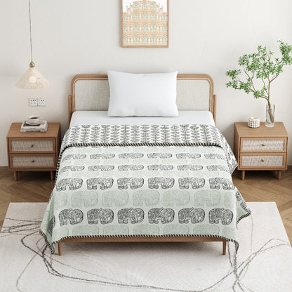 The Elephant Parade Dohar - 100% Cotton Dohar, Summer Blanket/Quilt for AC Rooms