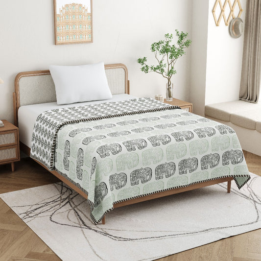 The Elephant Parade Dohar - 100% Cotton Dohar, Summer Blanket/Quilt for AC Rooms