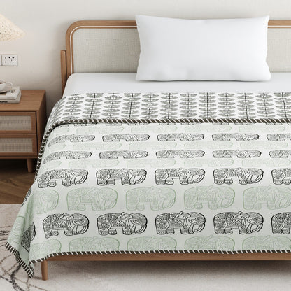 The Elephant Parade Dohar - 100% Cotton Dohar, Summer Blanket/Quilt for AC Rooms
