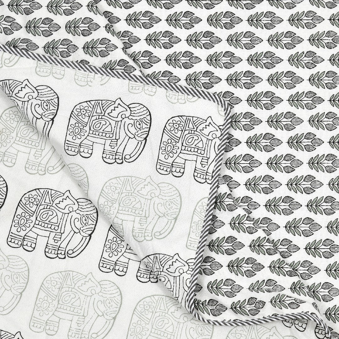 The Elephant Parade Dohar - 100% Cotton Dohar, Summer Blanket/Quilt for AC Rooms