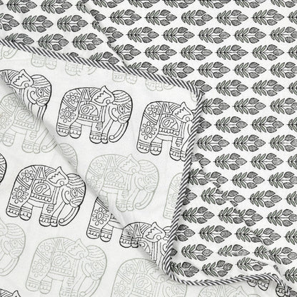 The Elephant Parade Dohar - 100% Cotton Dohar, Summer Blanket/Quilt for AC Rooms