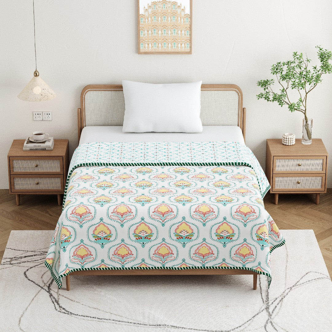 The Serene Bloom Dohar - 100% Cotton Dohar, Summer Blanket/Quilt for AC Rooms
