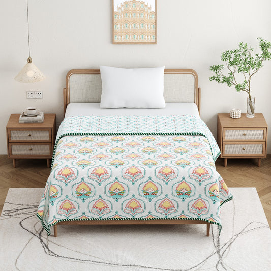 The Serene Bloom Dohar - 100% Cotton Dohar, Summer Blanket/Quilt for AC Rooms