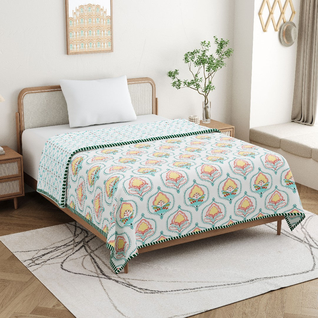 The Serene Bloom Dohar - 100% Cotton Dohar, Summer Blanket/Quilt for AC Rooms