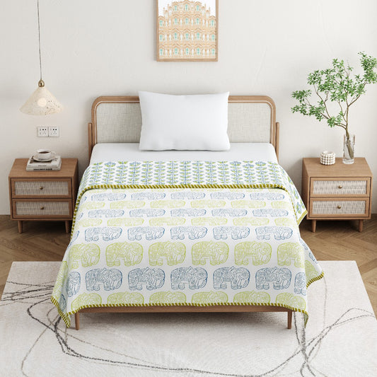 Hathi Rang Dohar - 100% Cotton Dohar, Summer Blanket / Quilt for AC Rooms