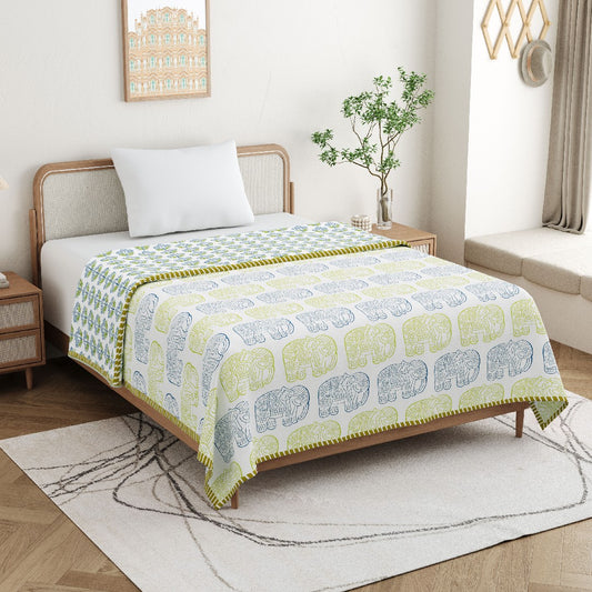 Hathi Rang Dohar - 100% Cotton Dohar, Summer Blanket / Quilt for AC Rooms
