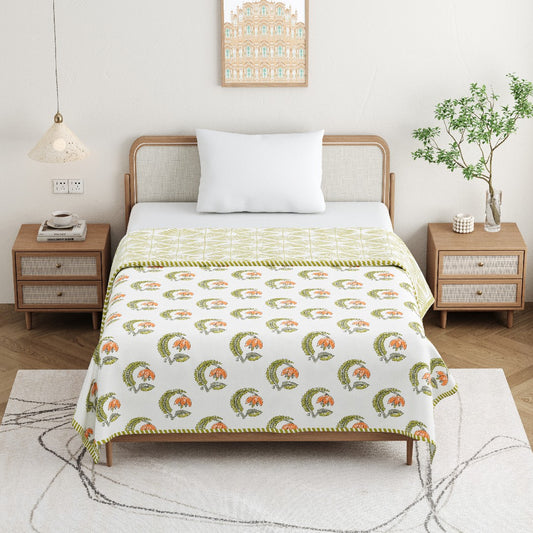 Basant Phool Dohar - 100% Cotton Dohar, Summer Blanket / Quilt for AC Rooms